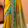 Super classy Yellow Banarasi Satin Silk Saree With Flattering Blouse