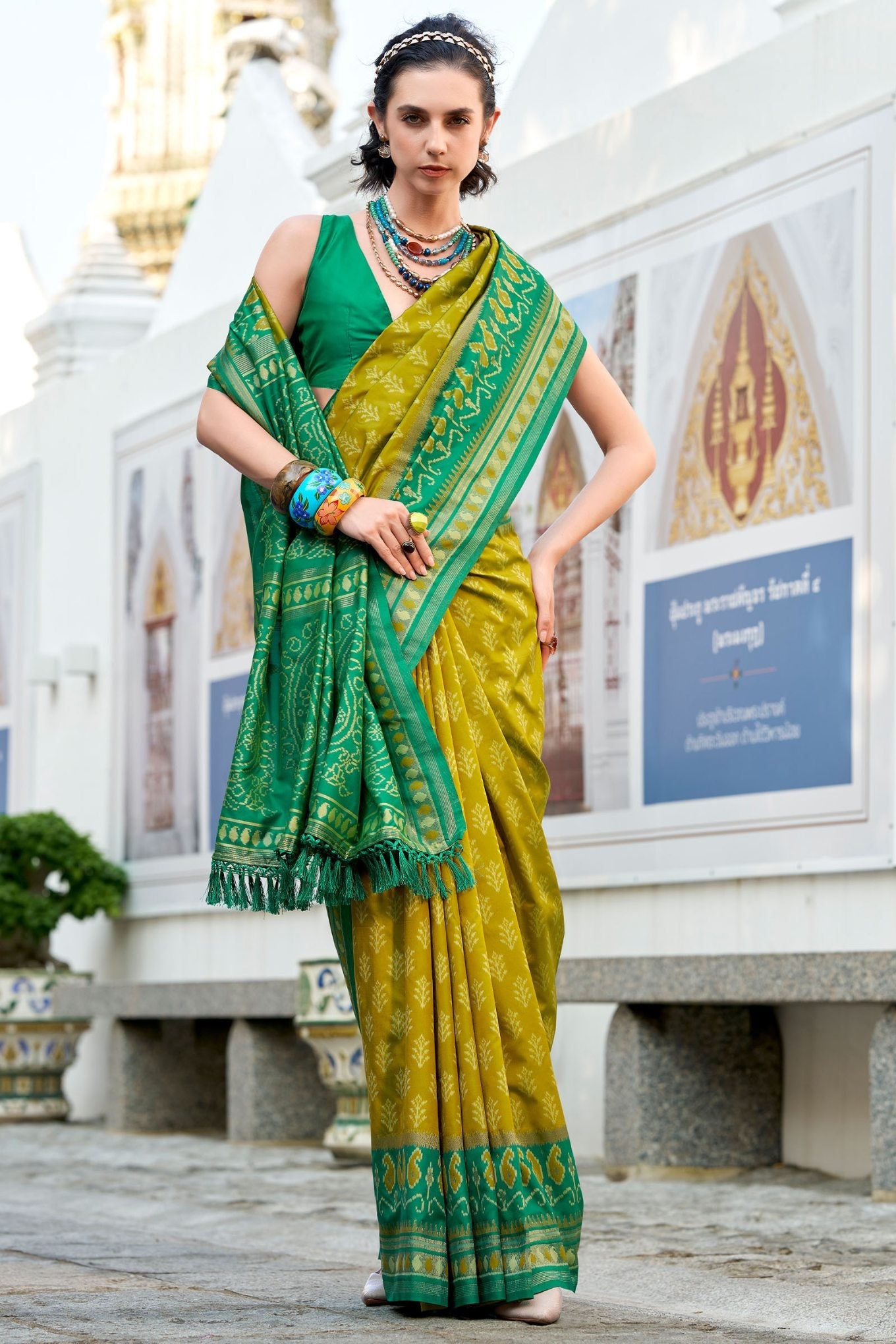 Ethnic Mustard Soft Banarasi Silk Saree With Exceptional Blouse Piece