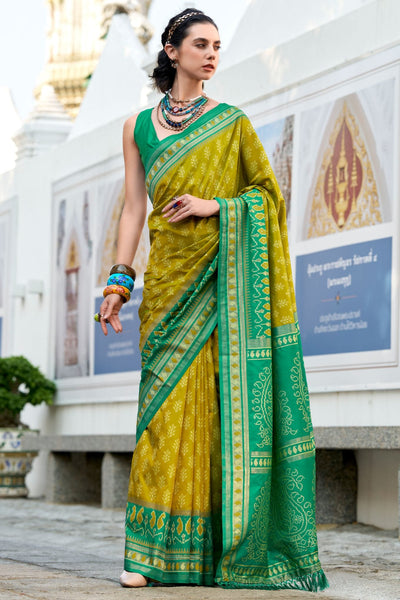 Ethnic Mustard Soft Banarasi Silk Saree With Exceptional Blouse Piece