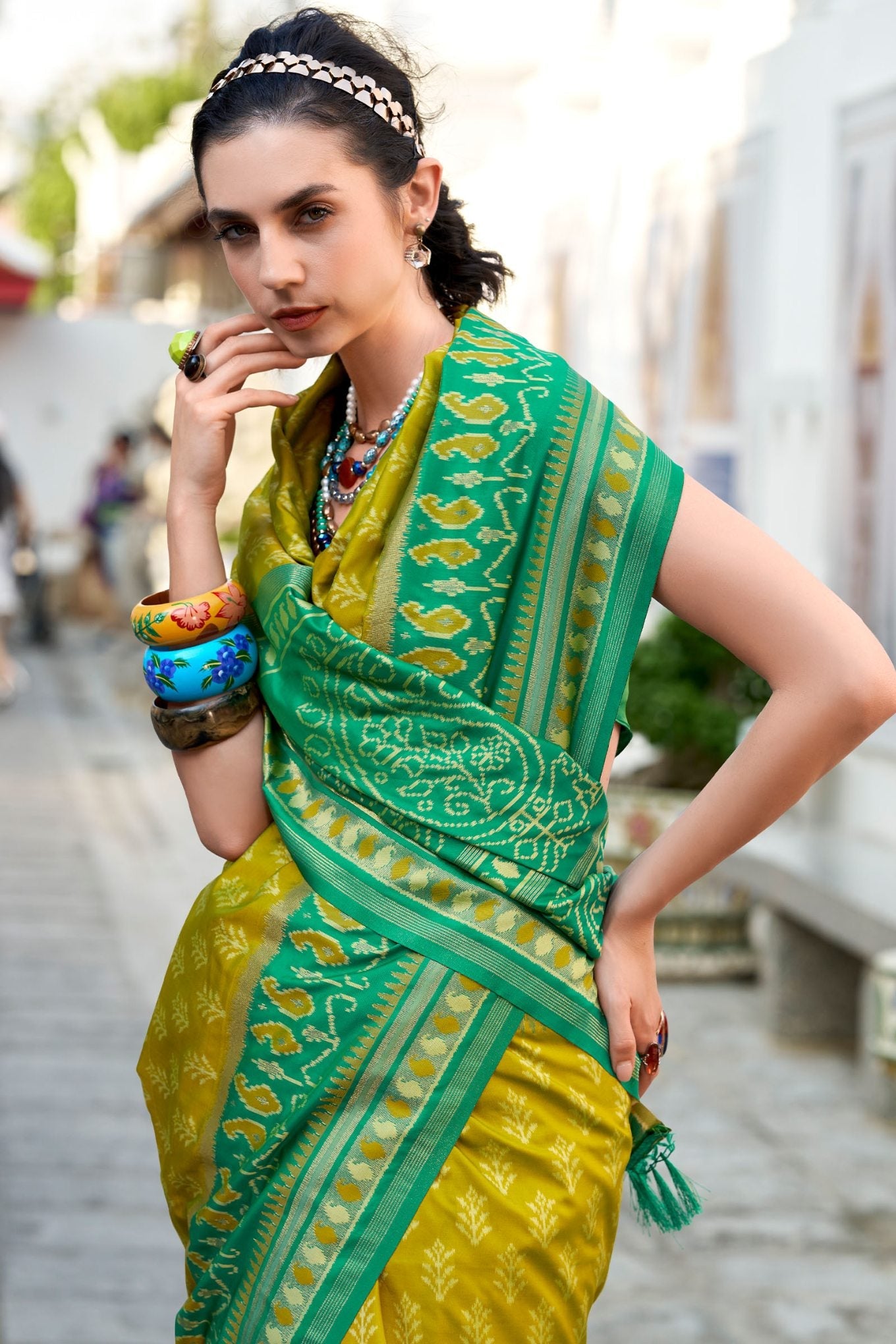 Ethnic Mustard Soft Banarasi Silk Saree With Exceptional Blouse Piece