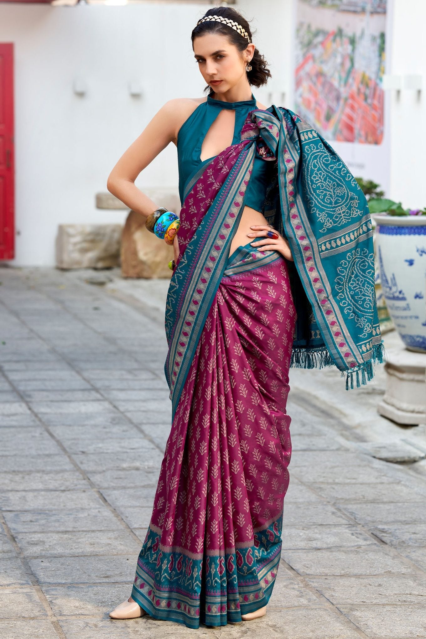 Gratifying Wine Soft Banarasi Silk Saree With Preferable Blouse Piece