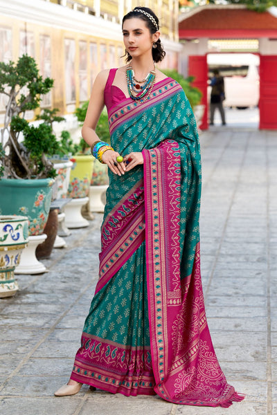 Denouement Rama Soft Banarasi Silk Saree With Staring Blouse Piece