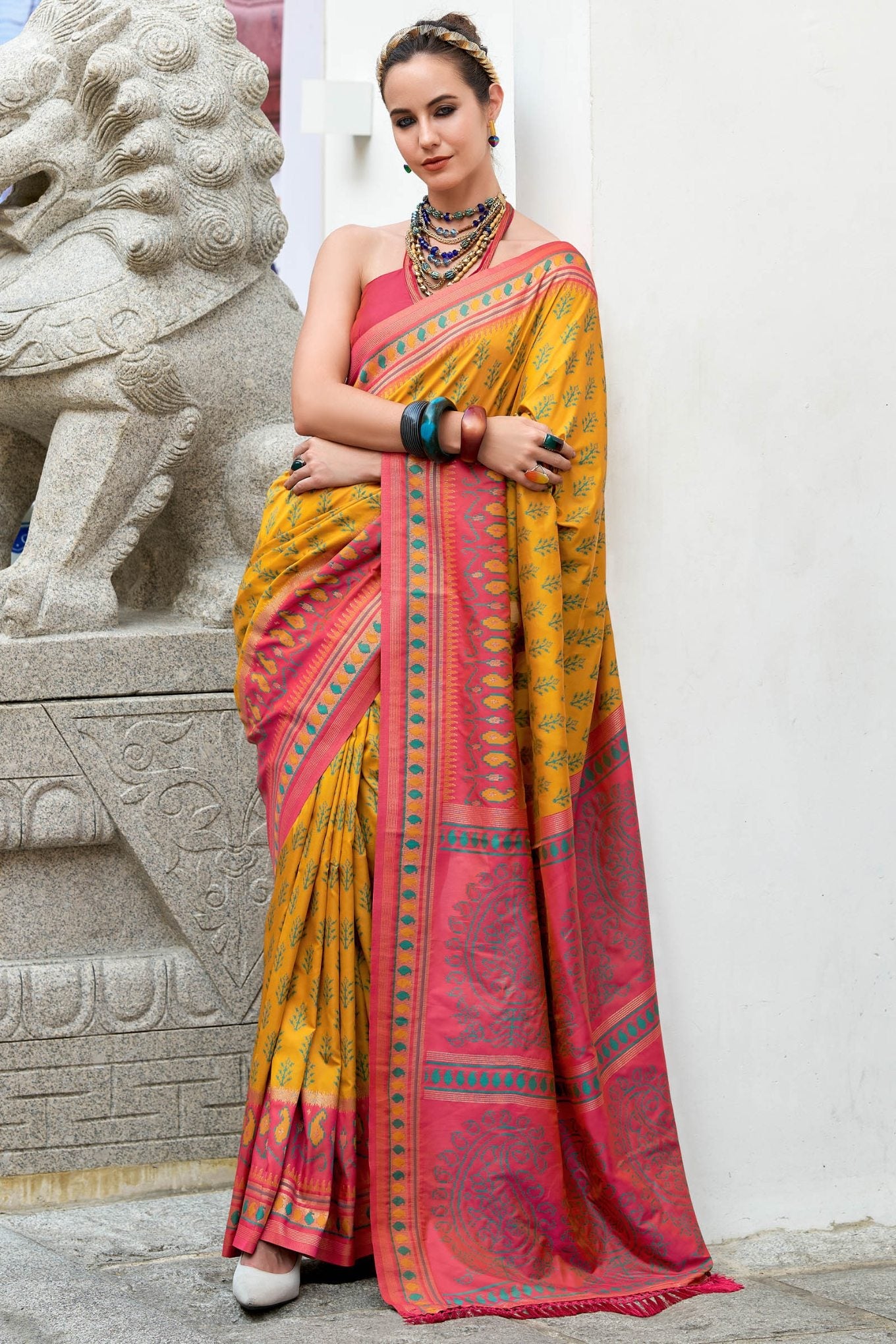 Dulcet Yellow Soft Banarasi Silk Saree With Lovely Blouse Piece