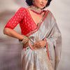 Attractive Grey Soft Banarasi Silk Saree With Lovely Blouse Piece