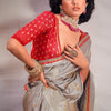 Attractive Grey Soft Banarasi Silk Saree With Lovely Blouse Piece