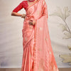 Sensational Peach Soft Banarasi Silk Saree With Adorning Blouse Piece
