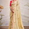 Designer Beige Soft Banarasi Silk Saree With Jazzy Blouse Piece