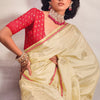 Designer Beige Soft Banarasi Silk Saree With Jazzy Blouse Piece
