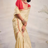 Designer Beige Soft Banarasi Silk Saree With Jazzy Blouse Piece