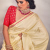 Designer Beige Soft Banarasi Silk Saree With Jazzy Blouse Piece