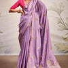Majesty Lavender Soft Banarasi Silk Saree With Flameboyant Blouse Piece