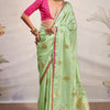 Bewitching Pista Soft Banarasi Silk Saree With Enticing Blouse Piece