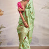 Bewitching Pista Soft Banarasi Silk Saree With Enticing Blouse Piece