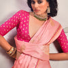 Demure Pink Soft Banarasi Silk Saree With Confounding Blouse Piece