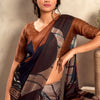 Fugacious Brown Digital Printed Soft Silk Saree With Vestigial Blouse Piece