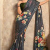Scrumptious Black Digital Printed Soft Silk Saree With Exuberant Blouse Piece