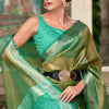Sumptuous Green Soft Tissue Silk Saree With Gossamer Blouse Piece