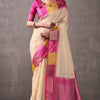 Fairytale Beige And Dark Pink Cotton Silk Saree With Marvellous Blouse Piece