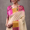 Fairytale Beige And Dark Pink Cotton Silk Saree With Marvellous Blouse Piece
