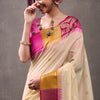 Fairytale Beige And Dark Pink Cotton Silk Saree With Marvellous Blouse Piece