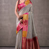 Tremendous Grey Cotton Silk Saree With Zephyr Blouse Piece