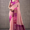Effulgent Pink Cotton Silk Saree With Lustrous Blouse Piece