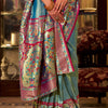 Intricate Firozi Paithani Pure Tissue Silk Saree With Beleaguer Blouse Piece