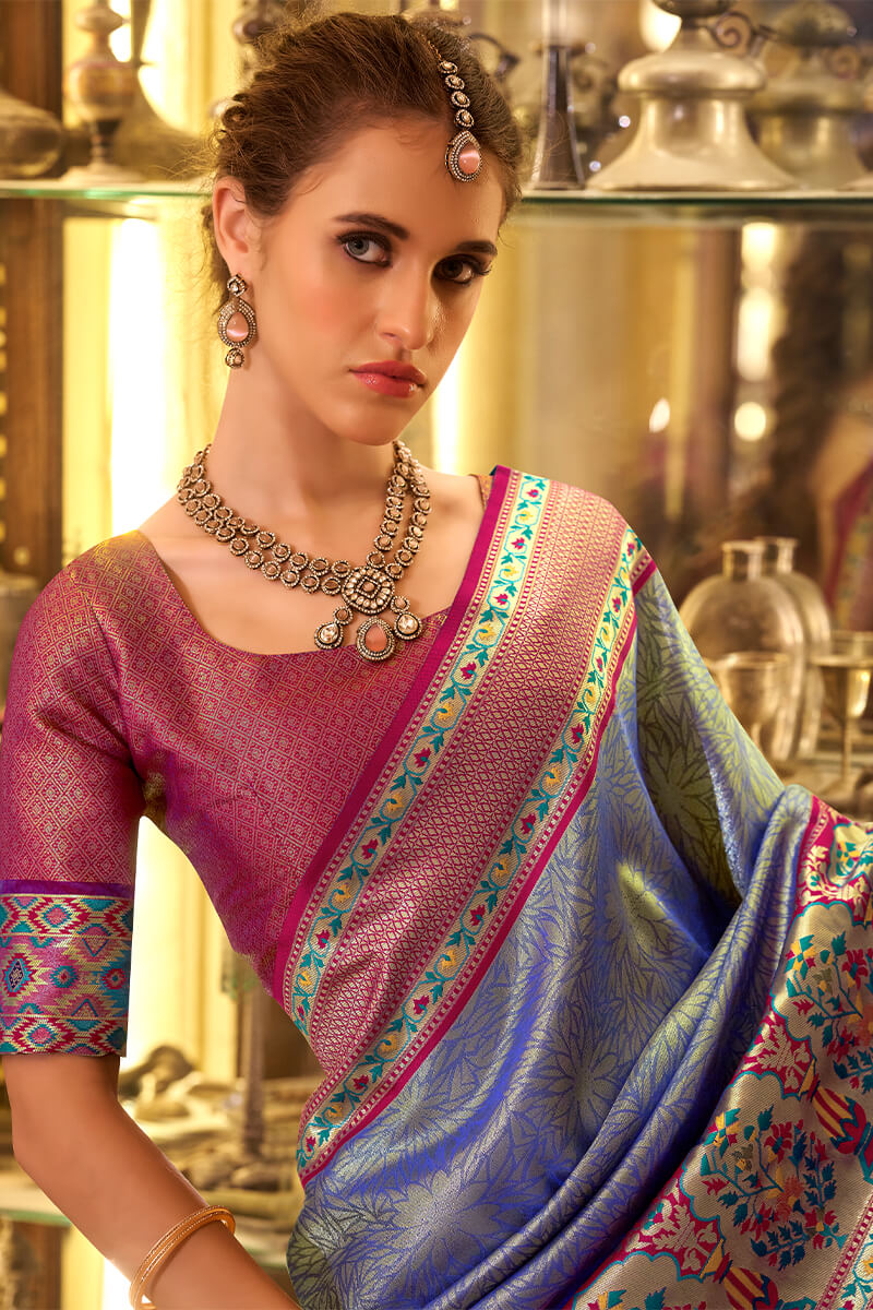 Invaluable Blue Paithani Pure Tissue Silk Saree With Lagniappe Blouse Piece