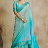 Ravishing Turquoise Soft Banarasi Silk Saree With Ethereal Blouse Piece