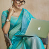 Ravishing Turquoise Soft Banarasi Silk Saree With Ethereal Blouse Piece