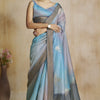 Ornate Grey and Sky Soft Banarasi Silk Saree With Supernal Blouse Piece