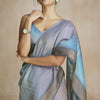 Ornate Grey and Sky Soft Banarasi Silk Saree With Supernal Blouse Piece