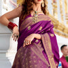 Classic Purple Banarasi Satin Silk Saree With Invaluable Blouse