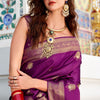 Classic Purple Banarasi Satin Silk Saree With Invaluable Blouse