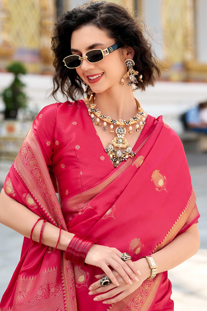 Scrupulous Dark Pink Banarasi Satin Silk Saree With Devastating Blouse