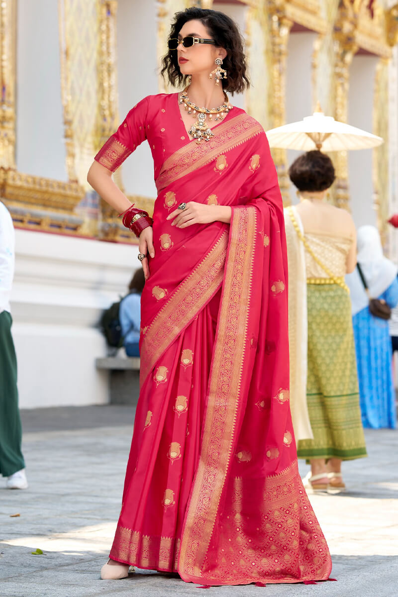 Scrupulous Dark Pink Banarasi Satin Silk Saree With Devastating Blouse