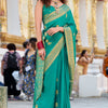 Groovy Turquoise Banarasi Satin Silk Saree With Murmurous Blouse