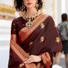 Ravishing Brown Banarasi Satin Silk Saree With Luxuriant Blouse