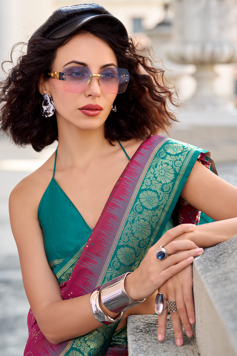 Girlish Wine Soft Banarasi Silk Saree With Stunner Blouse Piece