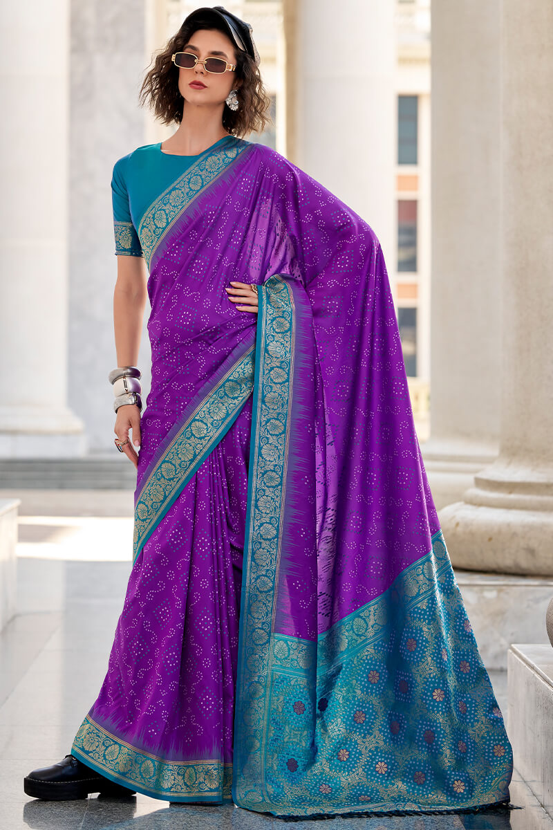Gleaming Purple Soft Banarasi Silk Saree With Dulcet Blouse Piece