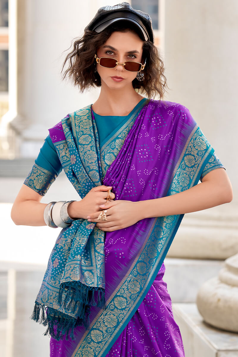 Gleaming Purple Soft Banarasi Silk Saree With Dulcet Blouse Piece