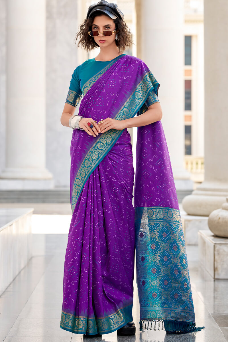 Gleaming Purple Soft Banarasi Silk Saree With Dulcet Blouse Piece