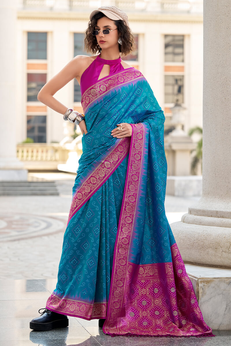 Delightful Blue Soft Banarasi Silk Saree With Gratifying Blouse Piece