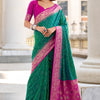 Efflorescence Dark Green Soft Banarasi Silk Saree With Inimitable Blouse Piece