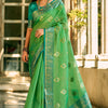 Innovative Parrot Soft Banarasi Tissue Silk Saree With Glowing Blouse Piece