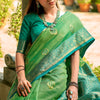 Innovative Parrot Soft Banarasi Tissue Silk Saree With Glowing Blouse Piece