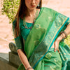 Innovative Parrot Soft Banarasi Tissue Silk Saree With Glowing Blouse Piece