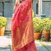 Murmurous Pink Soft Banarasi Tissue Silk Saree With Vestigial Blouse Piece