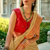 Incredible Beige Soft Banarasi Tissue Silk Saree With Transcendent Blouse Piece