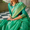 Enthralling Green Soft Banarasi Tissue Silk Saree With Glamorous Blouse Piece